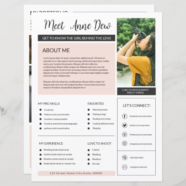 Fotógrafo sobre a minha página Modelo (Frente/Verso)