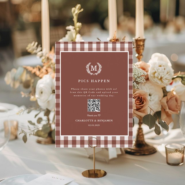 FOTOS ACONTECEM! Galeria de Casamentos Brown Gingh (PICS HAPPEN! QR Code Brown Gingham Wedding Gallery Card)