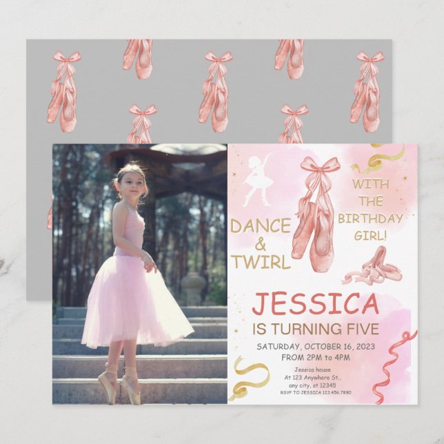 Fotos bonitas, calçados de Ballerina, para Convite (Frente/Verso)