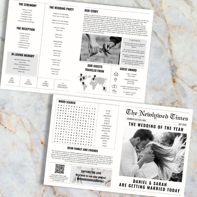 Fotos do Programa de Casamento de Jornais Clássico (Newspaper Wedding Program Info Photos)