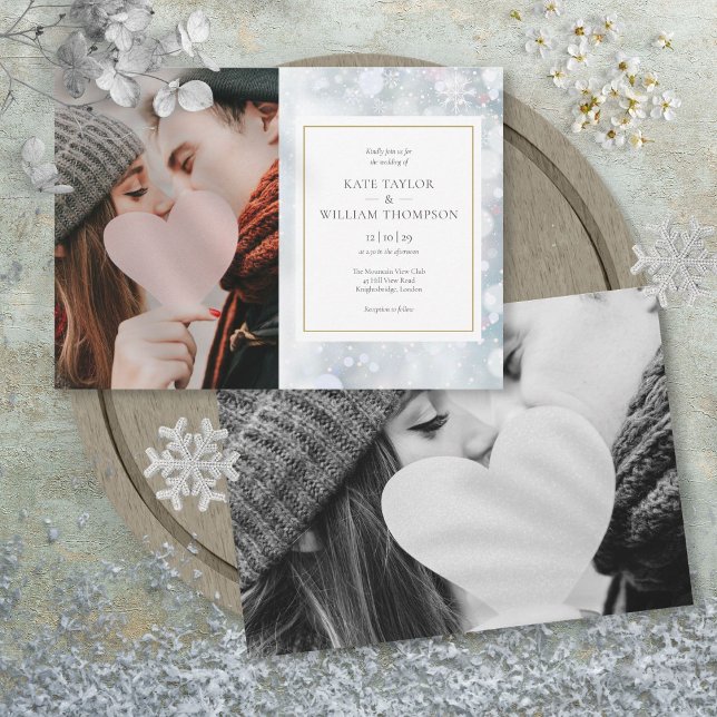 Fotos dos Primeiros Flocos de Neve Convite de Casa (First Snowflakes Photos Winter Wedding Invitation)