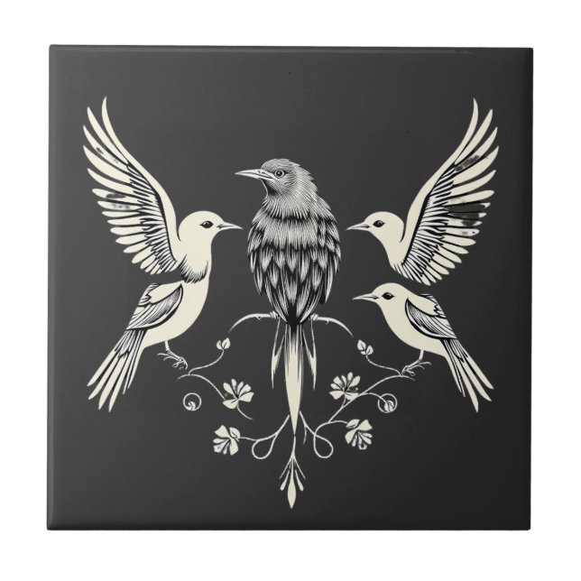 Four Birds on a Branch Illustration (Frente)