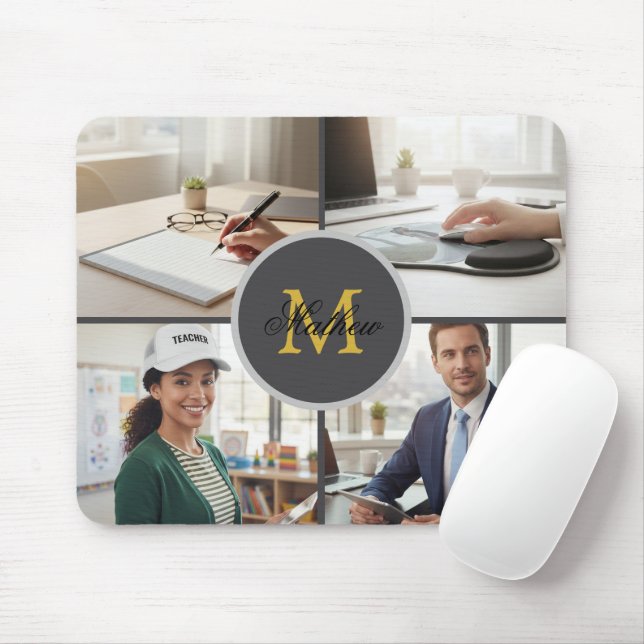 Four Photo Monogram Personalized Mouse Pad (Com mouse)