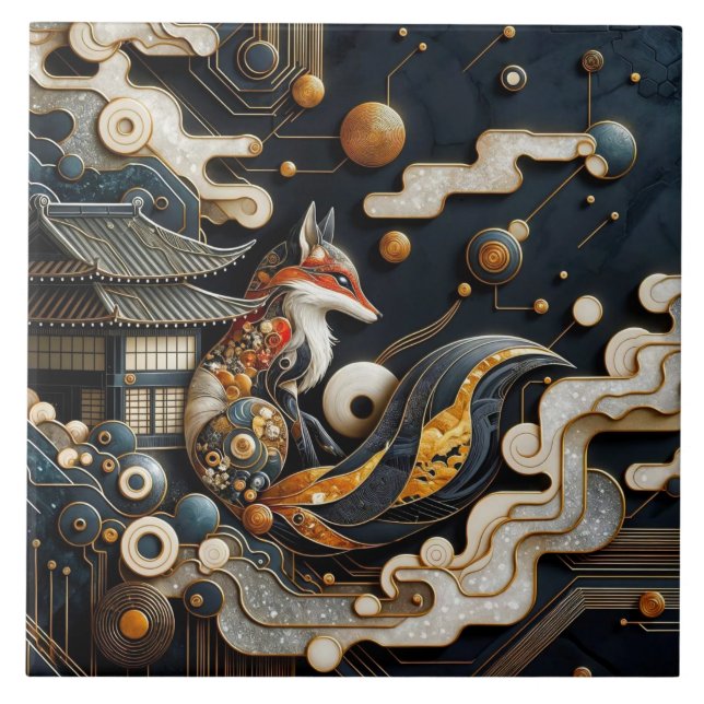 Fox art Japanese Abstract gold leaf pattern (Frente)