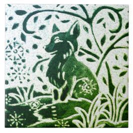 Fox Batik Modern Green Blue Tea Woodland