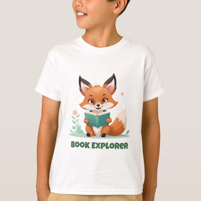 Fox Book Explorer Crianças Lendo Camisa (Frente)