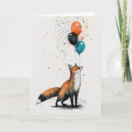 Fox com Balão e Cartão de Saudação de Chapéu do Pa