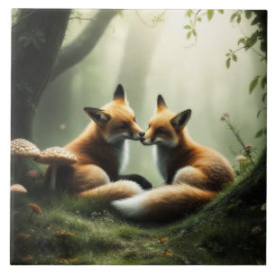 Fox Cuddle in Misty Forest