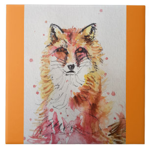 Fox Cute Red Watercolor Pintura