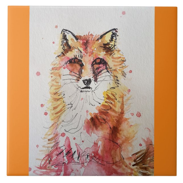 Fox Cute Red Watercolor Pintura (Frente)