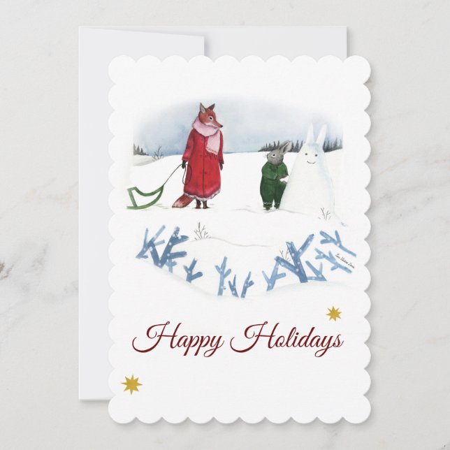 Fox E Coelho Ilustração De Inverno Natal (Frente)