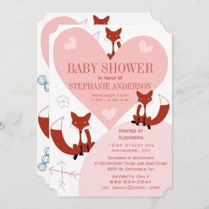 Fox e Hearts Bebê Chás Convites