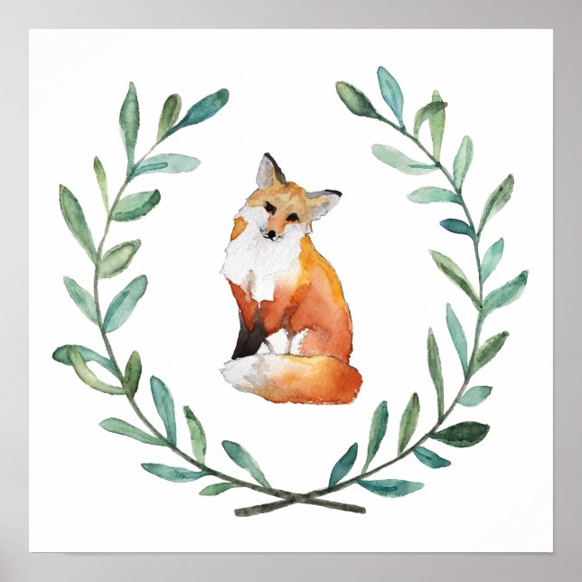 Fox e Wreath Woodland Poster (Frente)