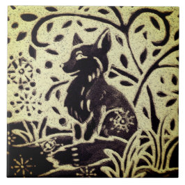 Fox Snow Cinza Verde Stoneware Arte em Woodland