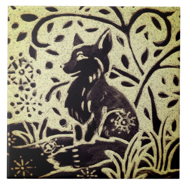 Fox Snow Cinza Verde Stoneware Arte em Woodland (Frente)