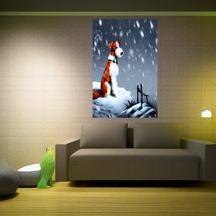 Fox Terrier com fio na neve   AI Art Poster