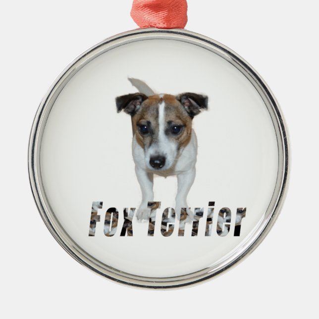 Fox Terrier Com Logotipo, Ornamento Metálico. (Frente)