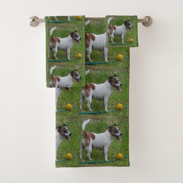 Fox Terrier Com Sua Bola Amarela, Toalha Banheira (Insitu)