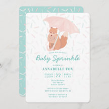 Fox Umbrella Mint Baby Sprinkle Chá Convite