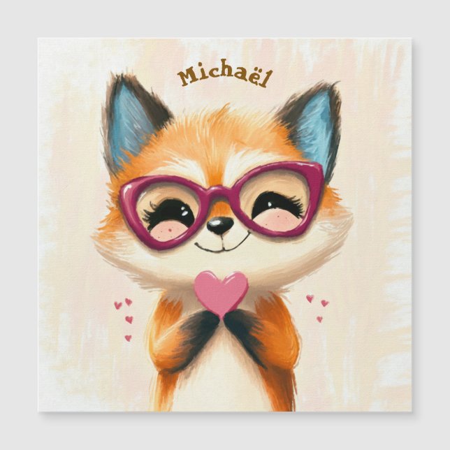 Fox Valentine's Day Heart Badge Kids School  (Frente)