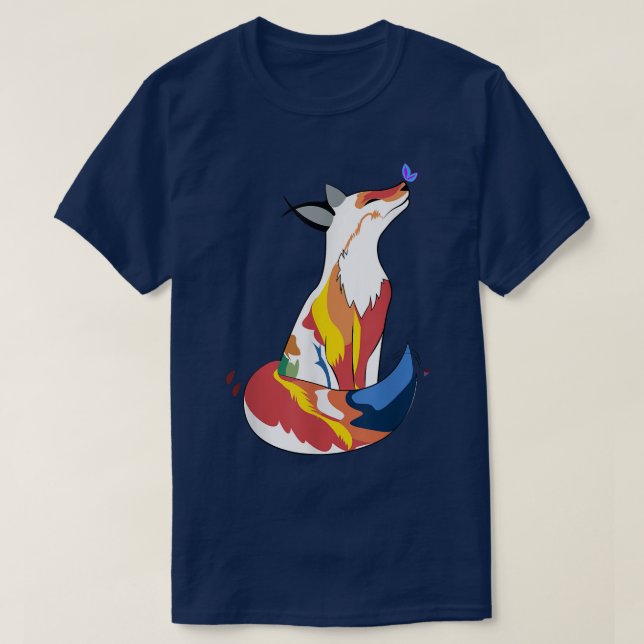 Fox Vermelha E Camiseta De Borboleta Cuta (Frente do Design)