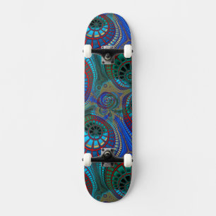 Fractais Mandala Art Blue Red Skateboard