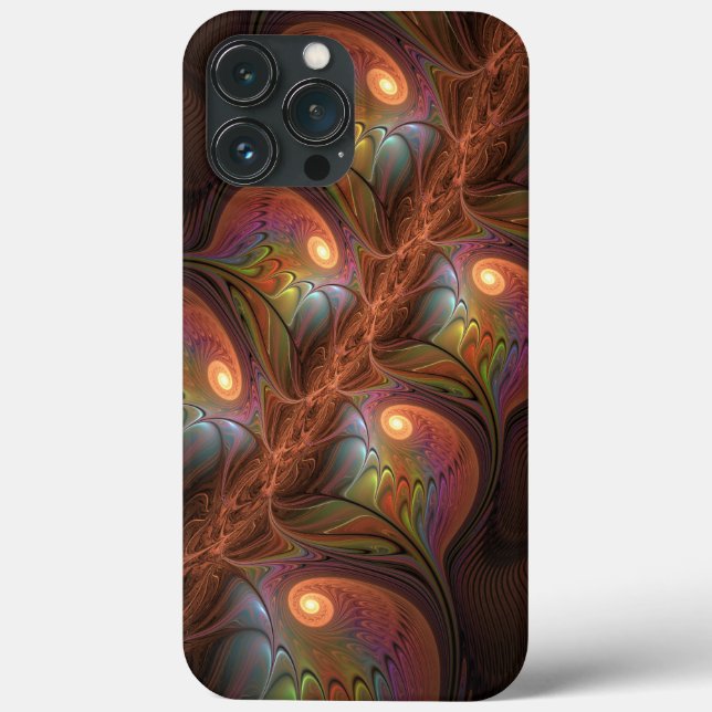 Fractal Castanho Abstrato fluorescente colorido (Verso)