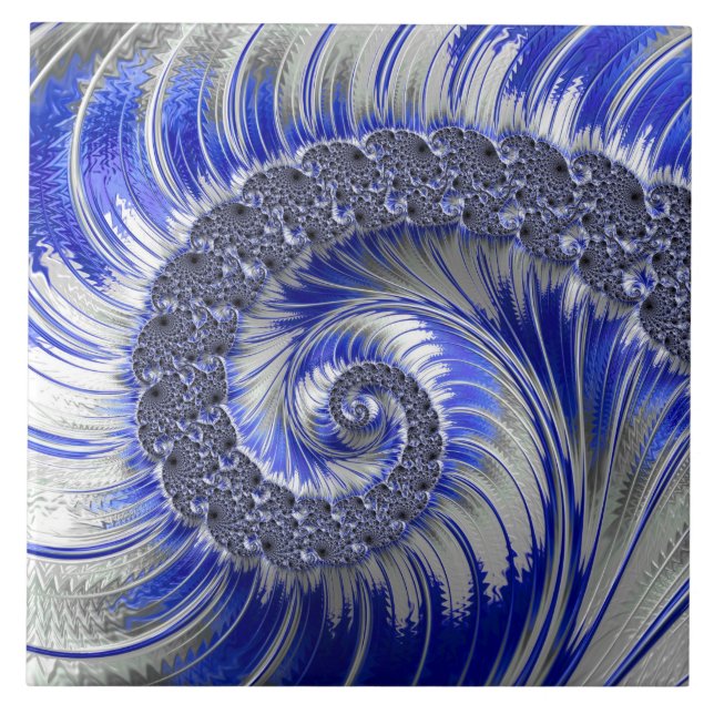 Fractal Espiral abstrato Azul e Branco (Frente)