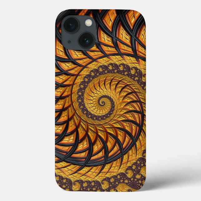 Fractal Espiral Dourado abstrato preto (Verso)