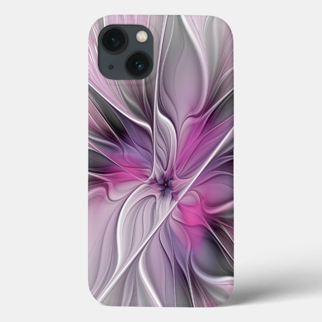 Fractal Fractal Moderna Abstrato com Cinza Rosa Fl (Verso)