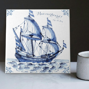 Fragata Escuna de Estilo Holandês Azul de Delft Ba