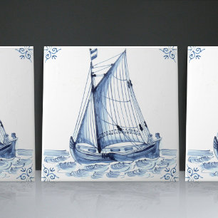 Fragata Escuna de Estilo Holandês Azul de Delft Ba