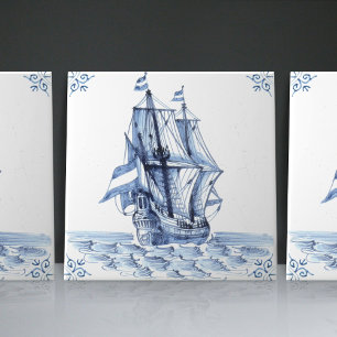 Fragata Escuna de Velas Estilo Holandês Azul Delft