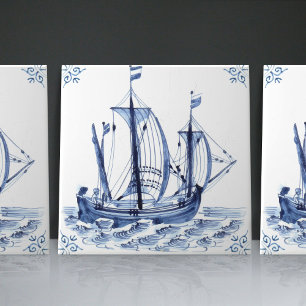 Fragata Escuna de Velas Estilo Holandês Delft Blue