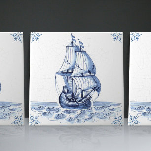 Fragata Escuna de Velas Estilo Holandês Delft Blue