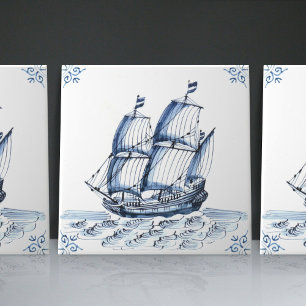 Fragata Escunaer de Velas Estilo Holandês Azul de