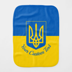 Fralda De Boca Bandeira ucraniana com casaco de armas e texto per