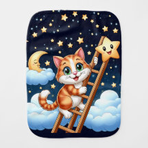 Gatinho bonito sobe escada até a lua
