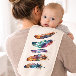 Fralda De Boca Reversible Beautiful Boho Feather Art - Whimsical