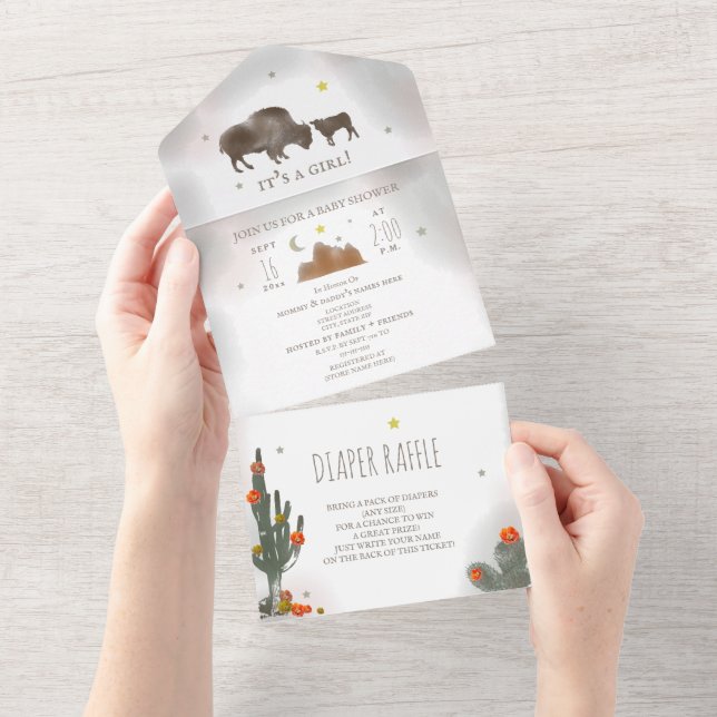 Fralda de Buffalo Bison Cactos Raffle Chá de frald (Aba destacável)