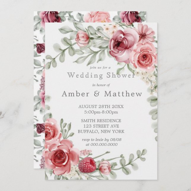 Framboesa e Chá de casamento rosa de pedras de águ (Frente/Verso)