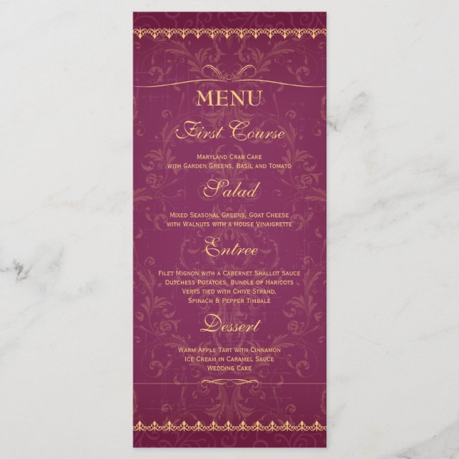 Framboesa escura e menu de comida de casamento ele (Frente)