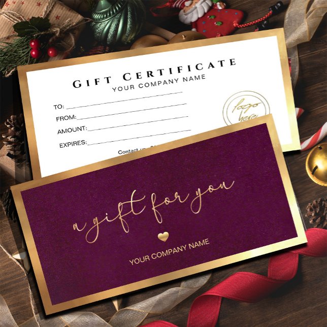 Frame Dourado para Borgonha Adicionar Certificado  (Give the gift of choice in style! Our Burgundy Gold Frame Gift Card make every moment special)