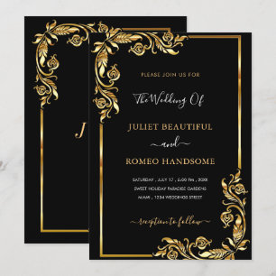 Frame Floral do Ouro de Convite Dourado Preto