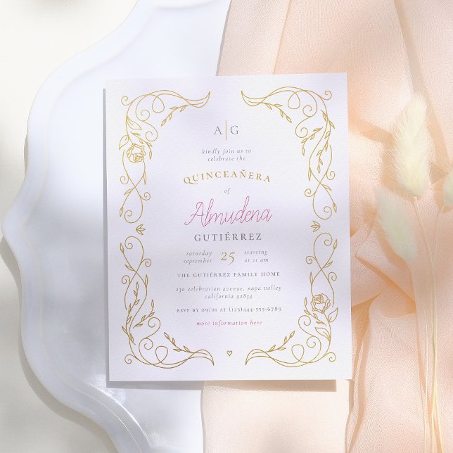 Frame Floral Elegante Quinceañera Foto Dourada Orç (Criador carregado)