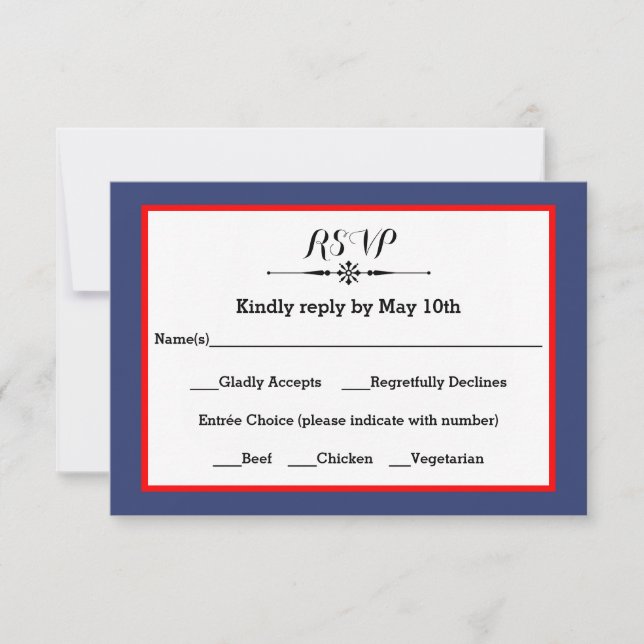 Frame Vermelho e marinho - Placa de resposta RSVP (Frente)