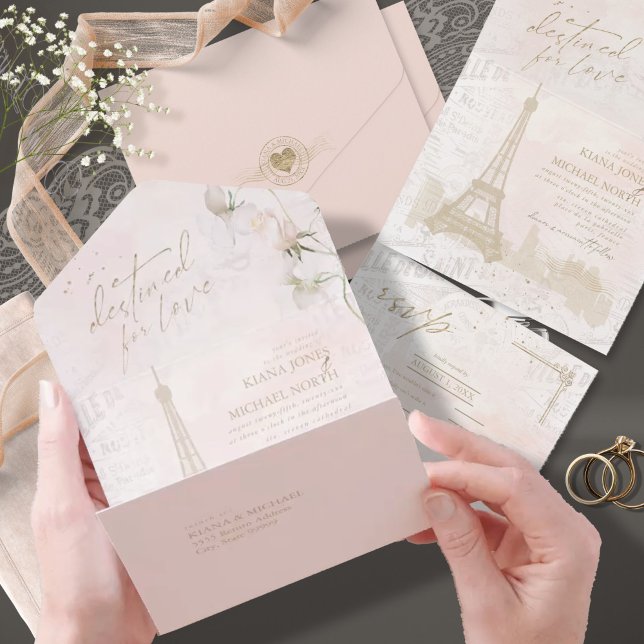 Francês Romance Wedding RSVP Blush ID870 (Criador carregado)