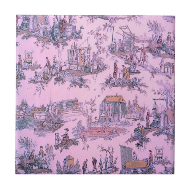 Francês, Rosa Toile de Jouy Chinoiserie Estilo Rus (Frente)