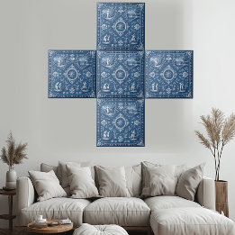 Francês Toile Rústico País Herança Pastoral Azul