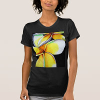 Frangipani, floricultura, camiseta negra de mulher